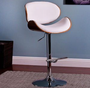 Modern <b>Adjustable</b> <b>Height</b> Swivel PU Leather Bar <b>Stool</b> with Steel Frame and Curved Seat Back (White)-Lightweight Commercial Use - Product Image 1