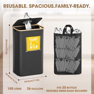 Poubelle de cuisine pliable pour recyclage, avec couvercle en bambou, 26 gallons (100L), pliable, étanche, panier à linge - Product Image 4
