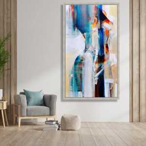 Toile d'art moderne abstraite, traits <span class=keywords><strong>de</strong></span> pinceau bleus et oranges, décoration murale contemporaine, grande <span class=keywords><strong>peinture</strong></span> abstraite - Product Image 4