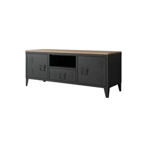 Fashion High Quality home usage tv cabinet modern design 2 door and 1 drawer tv cabinet black color