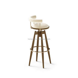 Taburetes y <span class=keywords><strong>Sillas</strong></span> de <span class=keywords><strong>Bar</strong></span> de Estilo Mid-Century, Taburete Giratorio de Madera Maciza con Asiento Acolchado y Reposapiés Alto, Silla para Terraza, <span class=keywords><strong>Bar</strong></span> en Casa y Comedor - Product Image 6