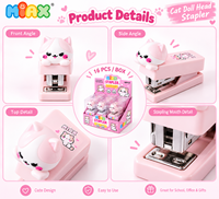Mini Agrafeuse Tête de Chat Mignonne MIAX, Boîte de Présentation de 16 Pièces, Papeterie Kawaii pour l'École, le Bureau et les Cadeaux
