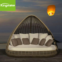 Kingmake Gartenmöbel Patio Rattan Liege bett Dreieck Wetterfest Garten Set Modern Woven Daybed