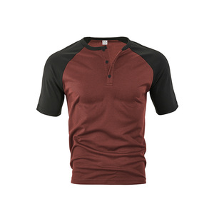 Men's Color Block Henley Short Sleeve Casual <b>Shirt</b> Solid Pattern 180gsm Single Button <b>Collarless</b> Summer Wear - Product Image 5