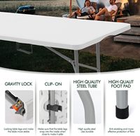 Table de repas pliante robuste en métal de 6 pieds, portable, pour intérieur/extérieur, camping, pique-nique, fête
