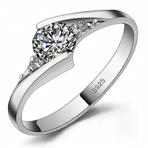925 Sterling Silver Cut Created Engagement Ring