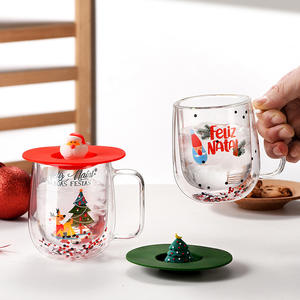Рождественская посуда для питья, инструменты для кофе, изолированная чашка для воды из боросиликатного стекла, многоразовая термостойкая кофейная кружка для молочного чая - Product Image 1