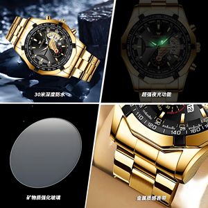 Fenzun Quartz Watch 13mm Analog Waterproof Chronograph Tachymeter Date Luminous Hands Deployment Clasp Stainless Steel Band - Product Image 4