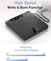 7-in-1 External CD/DVD Drive 24X CD Burner 8X DVD Writer, USB 3.0 Portable Optical Drive with 4-Port Hub & SD/TF Card Reader