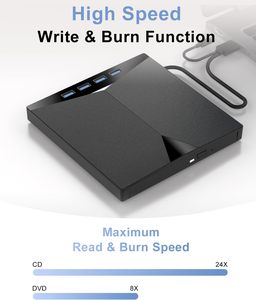 Lecteur de <span class=keywords><strong>CD</strong></span>/DVD <span class=keywords><strong>externe</strong></span> 7-en-1, <span class=keywords><strong>graveur</strong></span> de <span class=keywords><strong>CD</strong></span> 24X, <span class=keywords><strong>graveur</strong></span> de DVD 8X, lecteur optique portable USB 3.0 avec hub 4 ports et lecteur de cartes SD/TF - Product Image 2