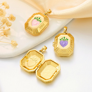 Pendentifs <span class=keywords><strong>photo</strong></span> ouvrables octogonaux HD428 Shield, en laiton plaqué or 18 carats, avec émail coloré en forme de cœur, bijoux - Product Image 2