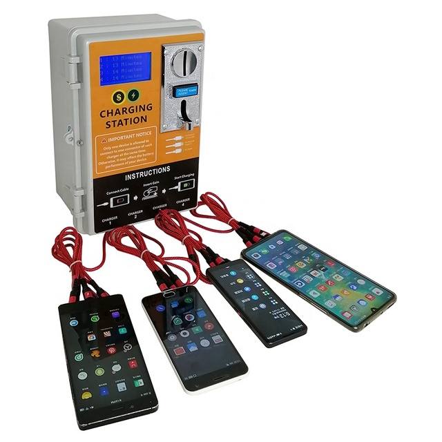 Restaurant Coin Operated Mobile Phone Charging Vending Machine with 3-in-1 Connectors Waterproof Housing & Compressor Cooling