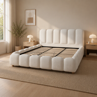 Cadre de lit king size rembourré blanc, lit plateforme rembourré doux, design européen, meubles de chambre à coucher