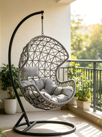 Fauteuil suspendu en osier d'extérieur avec support, chaise œuf en rotin pour patio avec coussin pour jardin et balcon