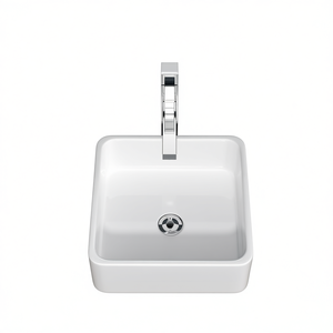 Lavabo Cuadrado de Cerámica Blanca para Baño, 15x15 Pulgadas, Diseño Minimalista, Instalación de un Solo Orificio - Product Image 1