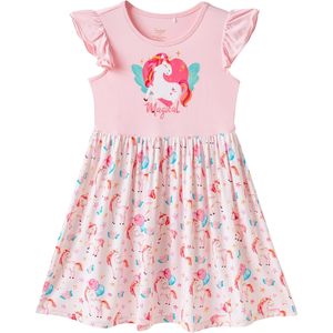 Vestido sin mangas personalizado para niñas pequeñas, estampado de unicornio rosa, corte en A, informal, tallas 2-5T - Product Image 1