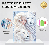 Songwoo Livraison Rapide Personnalisée Kit de Peinture Diamant Créative sur Toile, Motif Lion Blanc Magique et Dame de l'Éclat, avec Kit Complet de Diamants