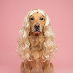 Perruque pour animaux de compagnie HLC couleur blond et rose avec frange complète, longue perruque ondulée bouclée pour animaux, perruques de costume pour fêtes et festivals pour animaux de compagnie - Product Image 3