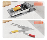 Plateau de rangement pour outils de cuisine avec support à couteaux, base de rangement pour outils, tapis de drainage et étagère de rangement