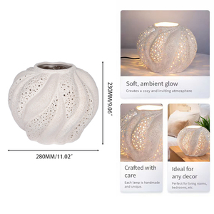 Handmade White Ceramic <b>Table</b> Lamp Sea Urchin Shape Decorative Ambient <b>Light</b> for Bedroom Living Room Hotel indoor lighting - Product Image 6