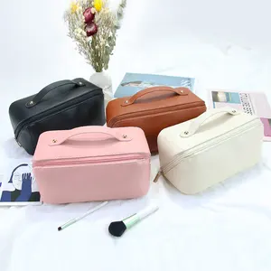 2023 New Korean Professional Waterproof Pu Leather Cosmetic Bag Custom Logo Large Capacity Luxury Makeup Organizer Bag Travel