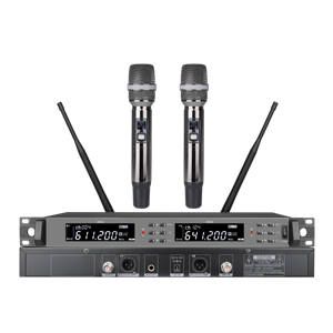 Sistema de Micrófono Inalámbrico UHF Profesional de Doble Canal EIF HD-1000, Conector XLR de Mano, Cancelación de Ruido para Canto - Product Image 1