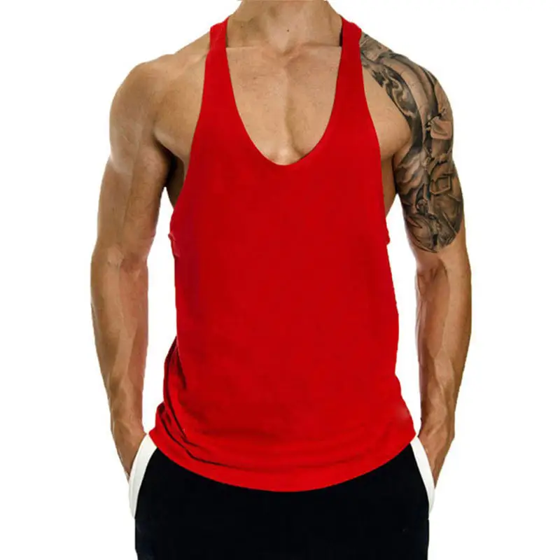 Custom Logo Print Beach Muscle Sports Cotton Loose Running Sweat l-shaped Vest Sleeveless T Shirt Fitness Gym Tank Tops For Men