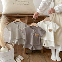 Ensemble 2 pièces d'été pour bébés garçons et filles : Haut à manches courtes et short en tissu gaufré, motif ours, tenue décontractée fine pour enfants