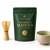 Sachet Doypack Personnalisé Imprimé et Laminé avec Fermeture Zip, Estampage Or, pour Emballage de Thé Vert Matcha en Poudre 100g