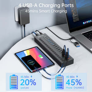 16-портовый USB-хаб с питанием, USB 3.2 Gen1, 5 Гбит/с, разветвитель данных, с индивидуальными переключателями, адаптер питания 60 Вт, док-станция для ПК и ноутбуков - Product Image 3