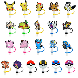 Newest Reusable Silicone Lovely Cartoon <strong>Pokemoned</strong> Drinking Straw Topper Wholesale Gengar Eevee Rubber Straw Charms Toppers - Product Image 1