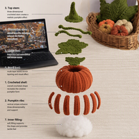 Décoration d'automne en tricot orange avec mini citrouilles colorées, panier en rotin, ornement de table pour Thanksgiving et Halloween