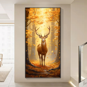 Dipinto Decorativo per Ingresso, Arte da Parete per Corridoio, Cervo Dorato con Lampada LED, Intarsiato con Cristalli di Diamante, Pittura in Porcellana - Product Image 6
