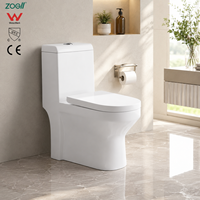 Inodoro de Cerámica de Una Pieza ZOGII 086QP, Sistema de Sifón de Doble Descarga, Montaje en el Suelo, Diseño Moderno, Color Blanco, Taza Alargada, 5 Años de Garantía