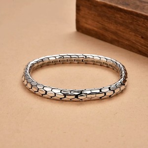 Unisex cổ điển 925 Sterling Bạc Vòng Đeo tay thanh lịch đôi con rắn đầu Cuff quy mô kết cấu gương đánh bóng thời trang Bangle cho - Product Image 1
