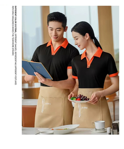 Verano transpirable algodón cuello en V paquete personalizado restaurante uniforme camisetas para comida rápida café tienda <span class=keywords><strong>de</strong></span> té Hotel <span class=keywords><strong>camarero</strong></span> <span class=keywords><strong>ropa</strong></span> <span class=keywords><strong>de</strong></span> trabajo - Product Image 5