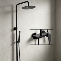 Ensemble de douche mural WEIHAO noir mat à deux modes de pulvérisation, pomme de douche pluie ronde, douchette à main, système de douche pour salle de bain