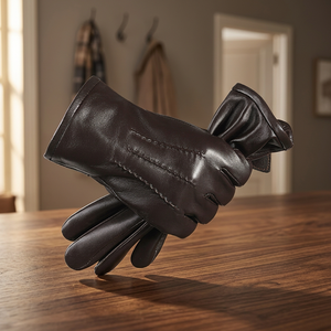 Gants de conduite en cuir à doigts entiers, hiver, unisexe, marron - Product Image 2