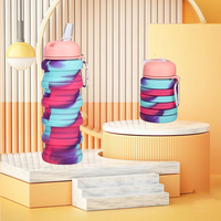Bouteille d'eau pliable en silicone de 500 ml, gain de place, avec bouchon à ventouse pour enfants, retour à l'école, écologique