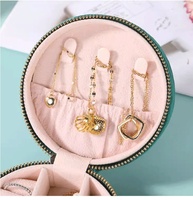 Boîte de rangement à bijoux portable ronde en velours de style coréen avec fermeture éclair pour bagues, boucles d'oreilles, colliers, voyage, 10*10*4.5 cm