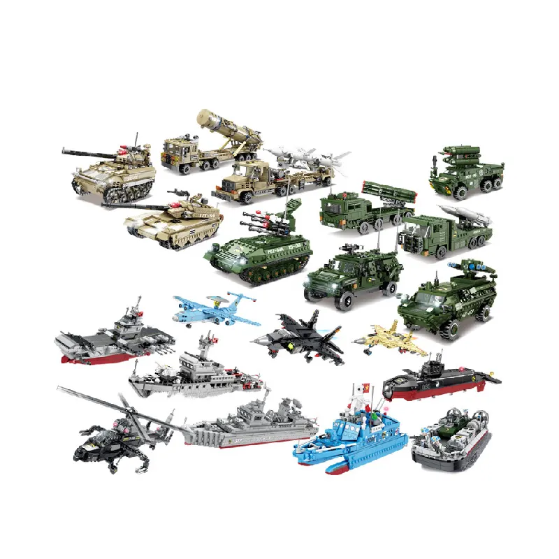 Bloques de construcción de tanque militar para niños, portaaviones de combate, modelo de avión, juguetes del ejército