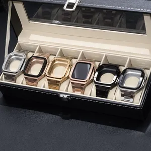 Crested — coque de luxe en acier inoxydable pour Apple Watch 7, bracelet métallique, 45mm 41mm, pour IWatch série 7 6 se 5, KIt de Modification 44mm