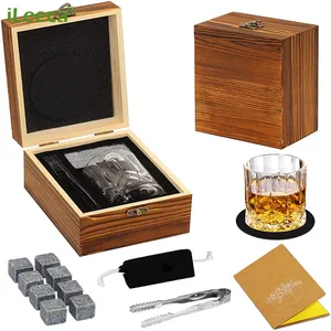 Deluxe Chill Rotsen Whisky Stenen Gift Set Met 6 Whisky Chilling Stones Tang In Houten Geschenkdoos