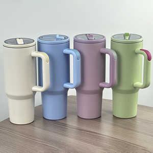 Gobelet isotherme 40oz avec poignée et paille rabattable, bouteille d'eau, tasse personnalisable avec logo, paille pliable, garde au froid, en acier inoxydable sous vide - Product Image 2