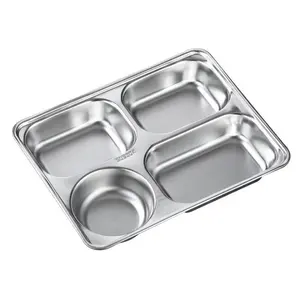durable 201 stainless steel 4/5 compartment rectangular Dinner Plate fast food tray