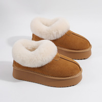 Bottes de neige basses pour femme en cuir de vachette et laine, à enfiler, à talon plat, chaudes pour l'hiver, style « pain »