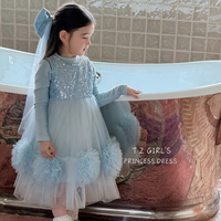 Robe de princesse en dentelle pour filles, robe longue fluide en soie filetée pour enfants avec manches longues, tenue de fête d'anniversaire, tenue de cérémonie