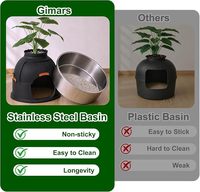 Bac à litière pour chat en forme de maison décorative avec plante artificielle intégrée, en acier inoxydable, fermé