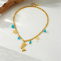 Collier Pendentif Croix Portrait en Acier Inoxydable avec Perle, Bijou Femme Polyvalent, Simple, Haut de Gamme et Tendance
