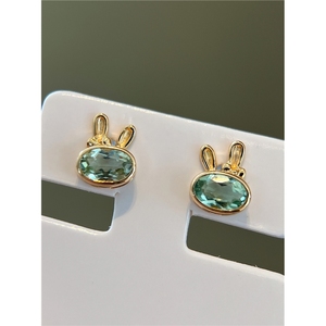 Xinfly Au750 Joyería Fina Diaria Clásica, Pendientes de Oro Puro de 18k con Turmalina Verde Menta en Forma de Conejo con Lazo, Lindos Pendientes de Animales - Product Image 5